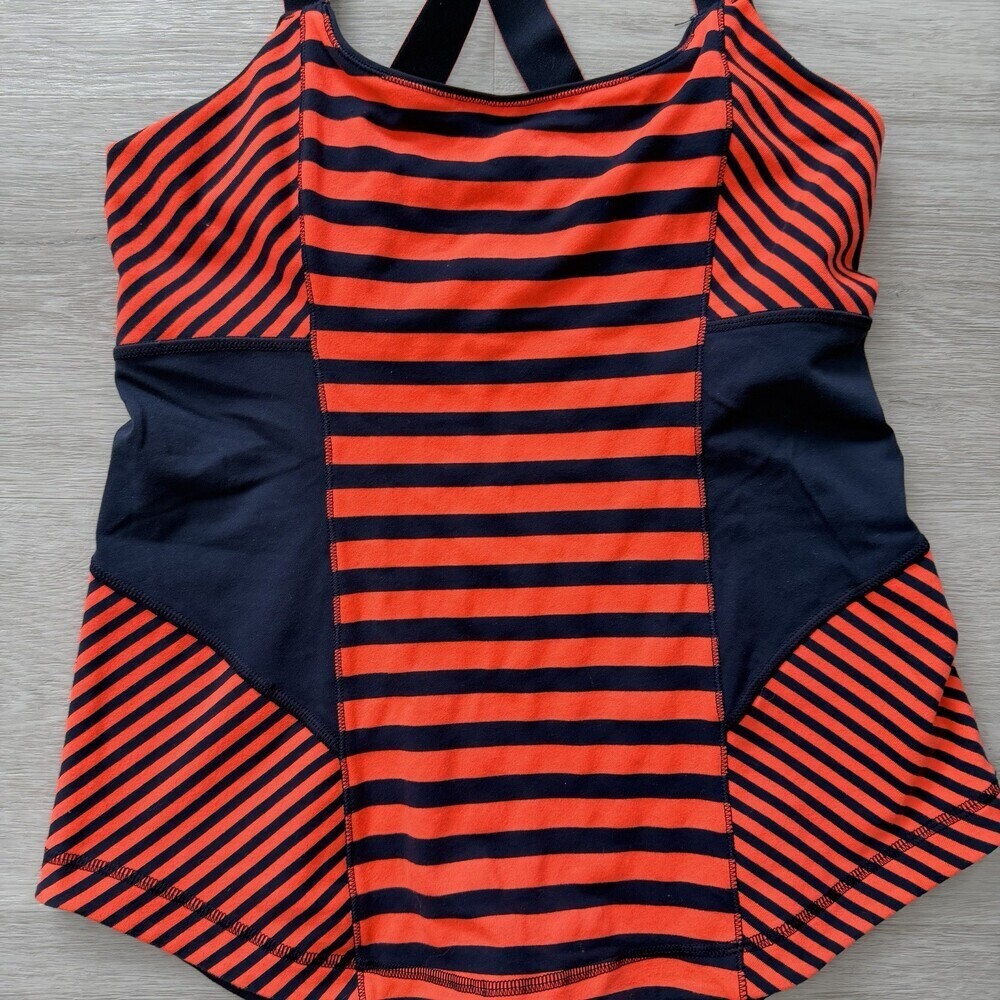 Lululemon Striped Tank Top Orange Navy Blue Strappy Back Built-in Bra Size 2/4 - Picture 3 of 8